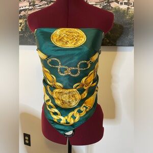 Green and Gold Chain Print Scarf Top